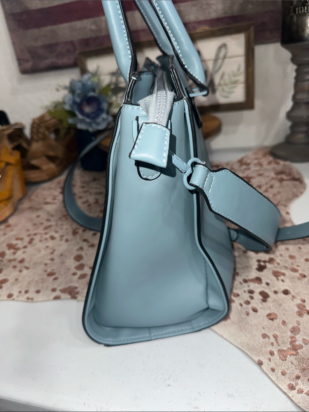 His Sleek Light Blue Structured Tote With Convertible Strap — image 5 of 8